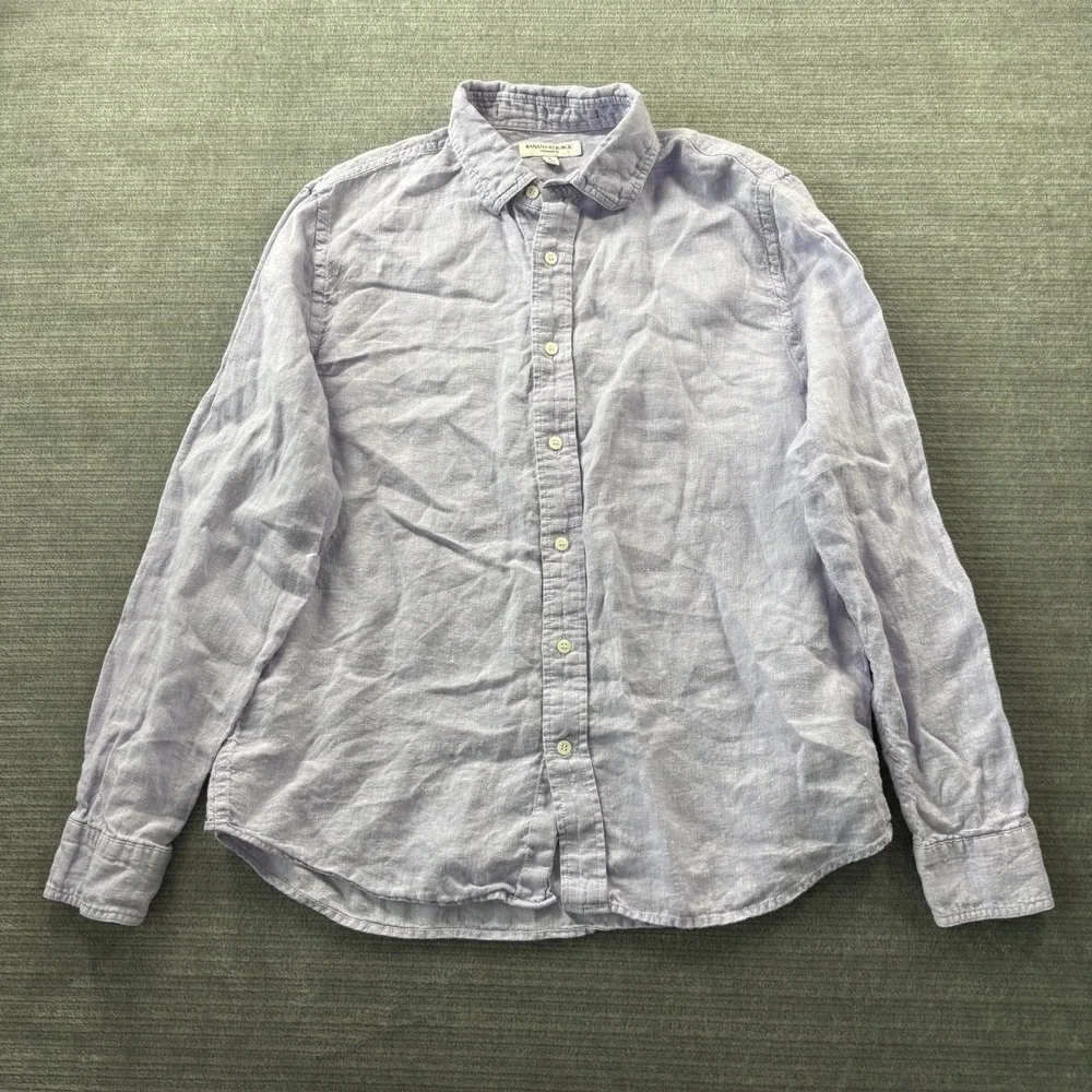 Banana Republic Shirt Mens Large Lilac 100%‎ Linen Button Up Standard Fit Resort